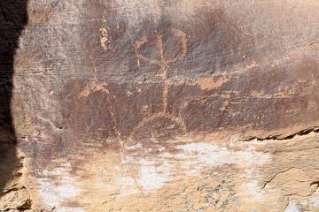 Ancient Native American Indian rock art petroglyph man Utah 1462. Nine Mile Canyon, Utah. World’s longest art gallery of ancient native American, Indian rock art, hieroglyphs, pictographs.