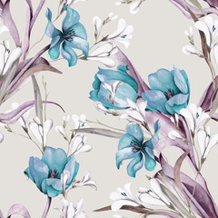 Spring Bouquet Seamless Pattern. Hand Painted Illustration. Watercolor Background.