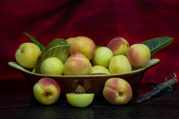 Fresh closeup of Apricots filled in a basket - healthy eating concept.