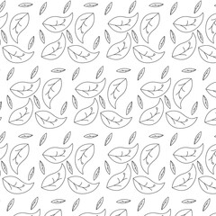 PATTERN LEAVES SEAMLESS MONOCHROME. WHITE  BACKGROUND VECTOR