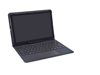 Front view black Notebook Laptop on white background, technology, object, copy space