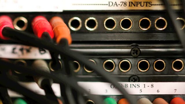 Recording studio equipment. Patch panel and cables