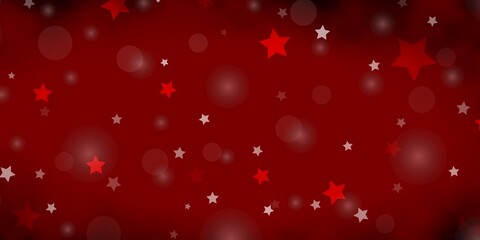Dark Red vector background with circles, stars. Colorful illustration with gradient dots, stars. Pattern for design of fabric, wallpapers.