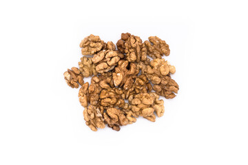 Walnuts isolated, scattering of nuts on white background