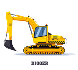 Digger excavator truck or backhoe tractor icon