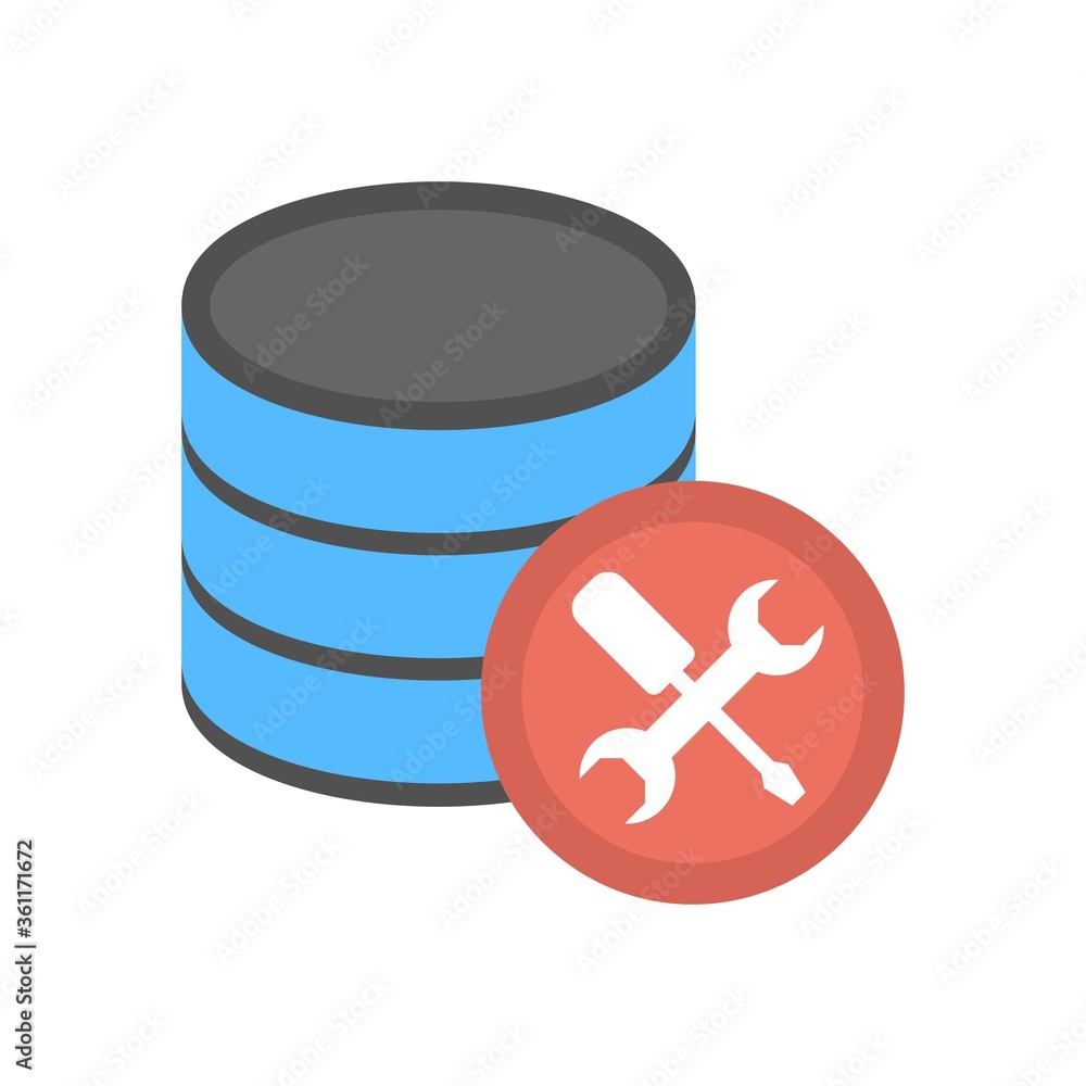 Poster database repair settings icon illustration in flat design style. server, cloud hosting support servi
