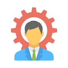 Business employee with cogwheel icon illustration. Gears and development sign.