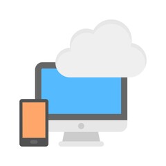 Cloud computing devices connection symbol. Cloud network sync icon illustration. Flat design style.