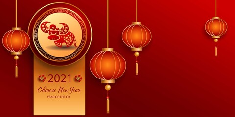 Happy new year 2021 / Chinese new year / Year of the ox / Zodiac sign for greetings card, invitation, posters, brochure, calendar, flyers, banners.