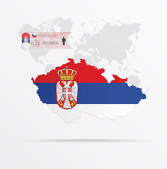 The ethnicities in Czech Republic, ethnic group Serbians. Map Czech Republic  combined with Serbia flag.
