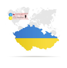 The ethnicities in Czech Republic, ethnic group Ukrainians. Map Czech Republic  combined with Ukraine flag.