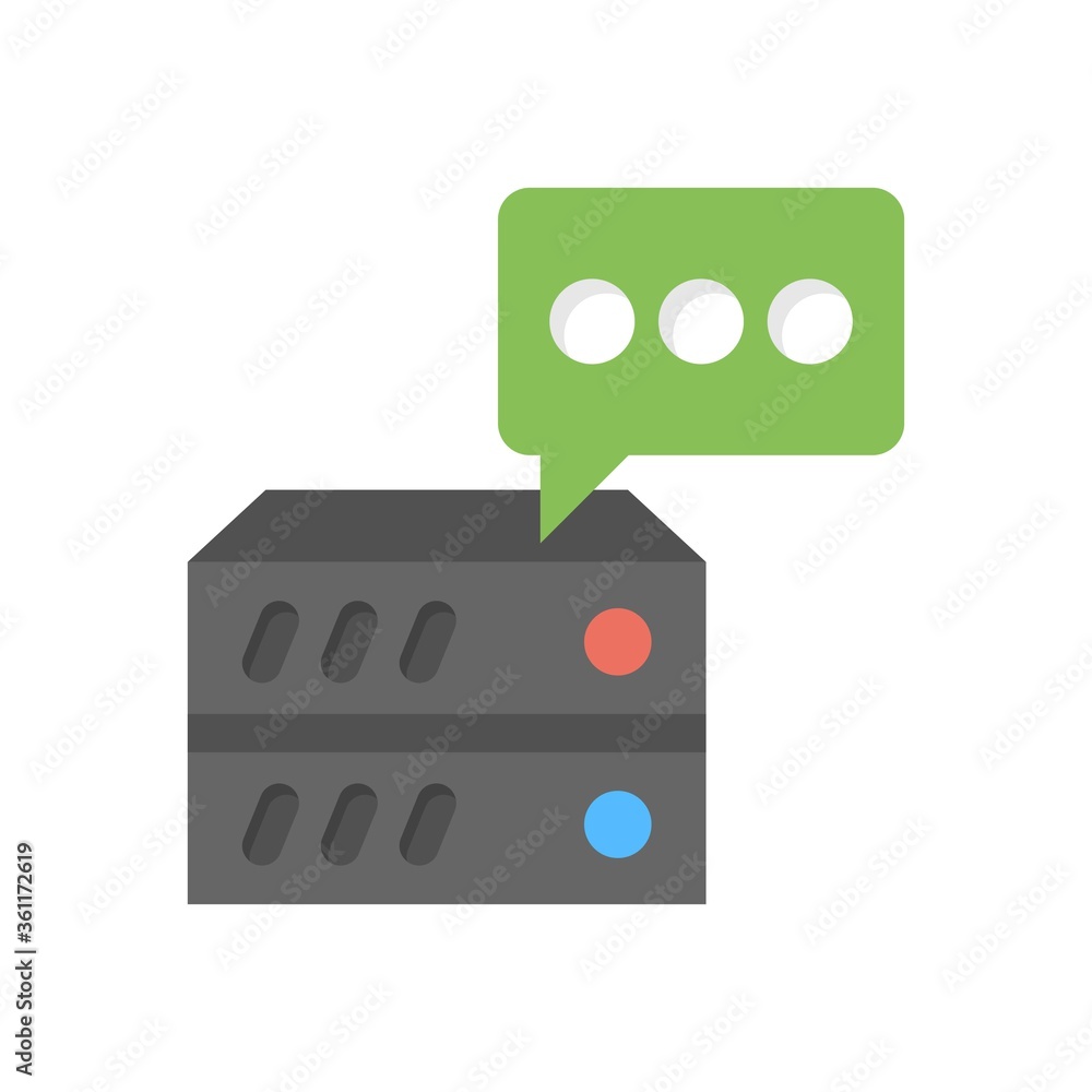 Poster server with chat icon. computer server communication sign. flat icon illustration.