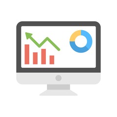 Computer display with business infographics sign. Financial analytics icon. Market stats symbol.