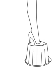 drawing line, high heels running on a bucket