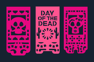 Dia de los muertos mean Day of the Dead celebration. Traditional Mexican paper cutting flags
