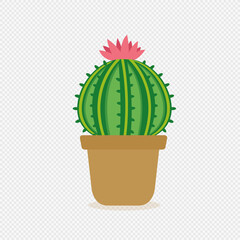 Little cactus in clay pot. vector illustration