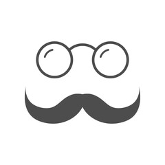 Glasses and mustache line black vector icon. 