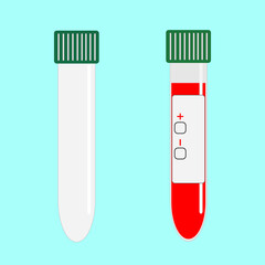 Blood filled test tube and empty glass test tube isolated on blue background. Vector illustration design.
