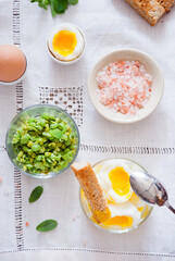 Soft Boiled Eggs with Toast and peas
