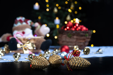 Christmas, Christmas ornaments composing beautiful arrangement with selective focus