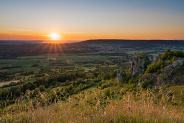 Sunset on mountain Walberla in Franconian Switzerland