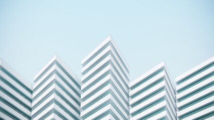 Architectural construction against the blue sky. Simple, stylish, popular architectural illustration for advertising, business, presentations, wallpapers. 3d render illustration with copy space. 