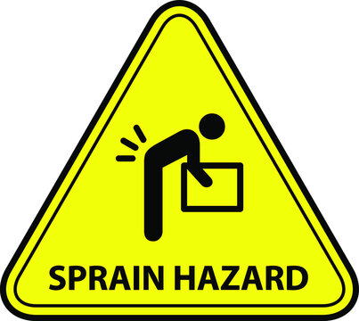 A yellow warning triangle sign: Computer Work Back Sprain Hazard