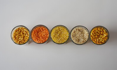 Peas in small glass bowl top view