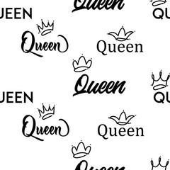 Seamless pattern queen with crown doodle art on white background