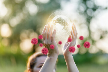 Concept of protecting the world from the spread of viruses.