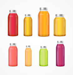 Realistic Detailed 3d Juice Color Bottle Set. Vector
