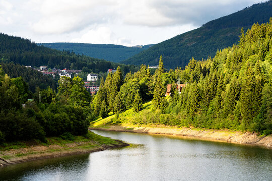 Lake over dam in Spindleruv Mlyn in Krkonose (Giant Mountains), Czech Republic