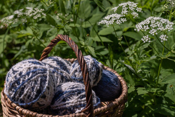 Yarn for knitting. Items of female needlework.