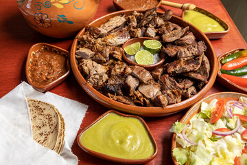 Mexican food. Grilled roast meats.