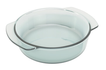 Round Clear Glass Baking Dish. 3D rendering