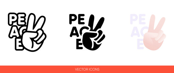 Peace sign hand with fingers on the background of the word peace icon. Isolated vector sign symbol.