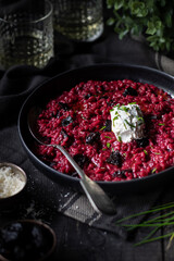 Beet root risotto with cream cheese 