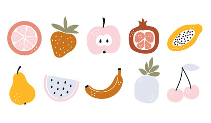 Vector hand drawn collection of fruit for nursery decoration and baby shower
