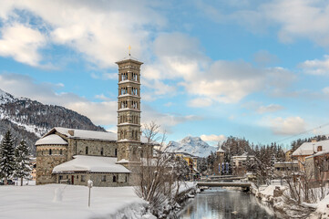 St.Karl Church in St.Moritz Bad in winter, Grisons, Switzerland