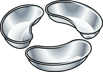 A set of three stainless steel kidney dishes.