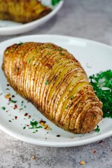 Homemade Hasselback Potatoes, selective focus