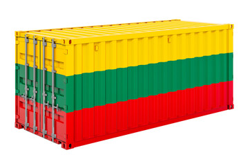 Cargo container with Lithuanian flag, 3d rendering