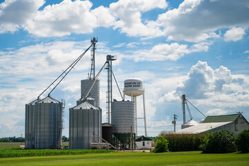 Grain silos and Water Tower in Field