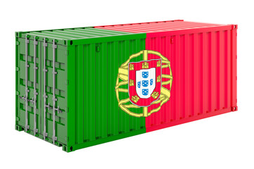 Cargo container with Portuguese flag, 3d rendering