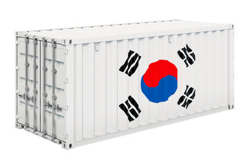 Cargo container with South Korea flag, 3d rendering