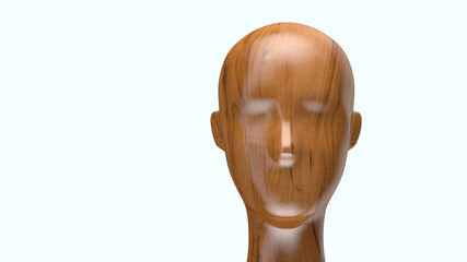 stylized wooden mannequin head 3D render isolated on white