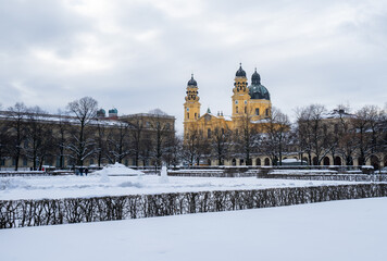 Munich Hofgarden in winter, with Theatinerchurch