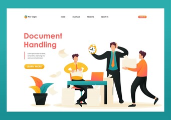 Stressful situation, process of collecting documents for the report. Flat 2D character. Landing page concepts and web design