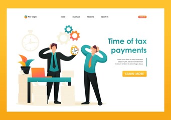 Stressful situation, Time of tax payments. Flat 2D character. Landing page concepts and web design