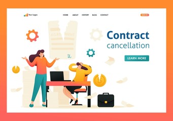 Termination of the contract, broke the agreement partners. Flat 2D character. Landing page concepts and web design